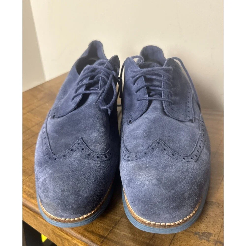 Cole Haan Grand OS Men’s 13 Navy Suede Wingtip Oxford Dress Shoes